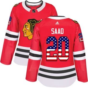 Damen Chicago Blackhawks Trikot Brandon Saad 20 Rot USA Flag Fashion Authentic